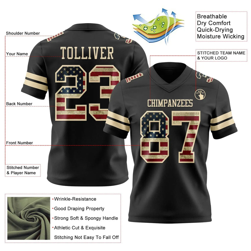 Personalisiertes schwarzes Vintage USA Football Trikot