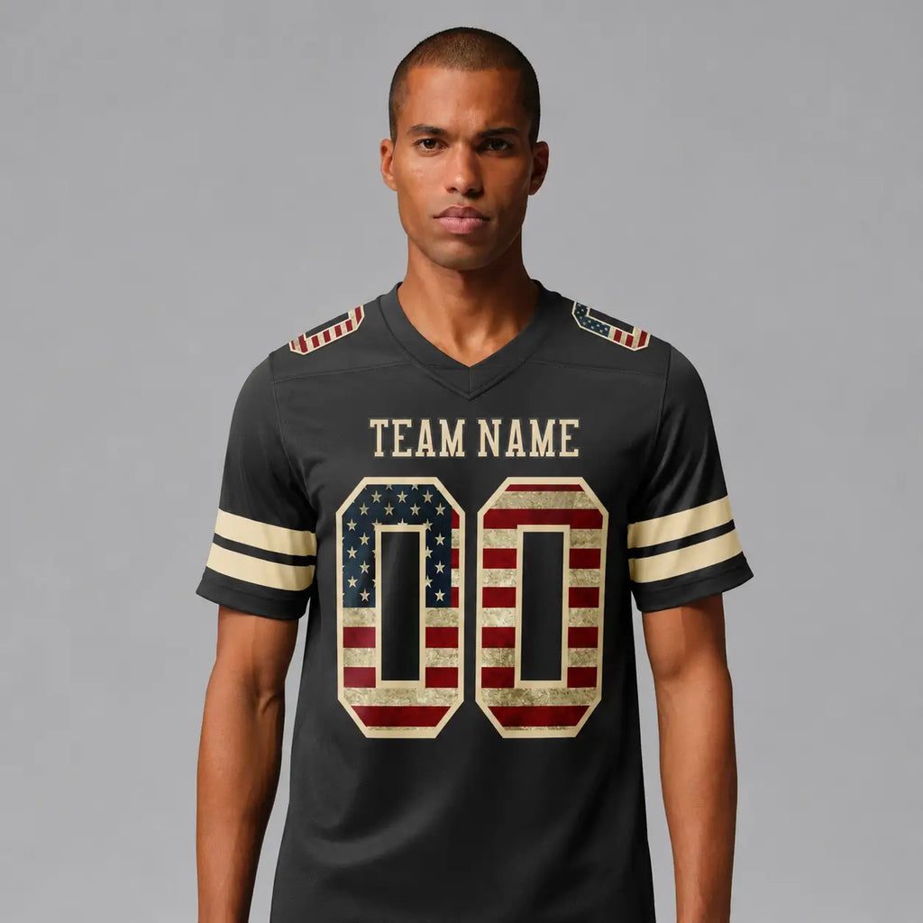 Personalisiertes schwarzes Vintage USA Football Trikot